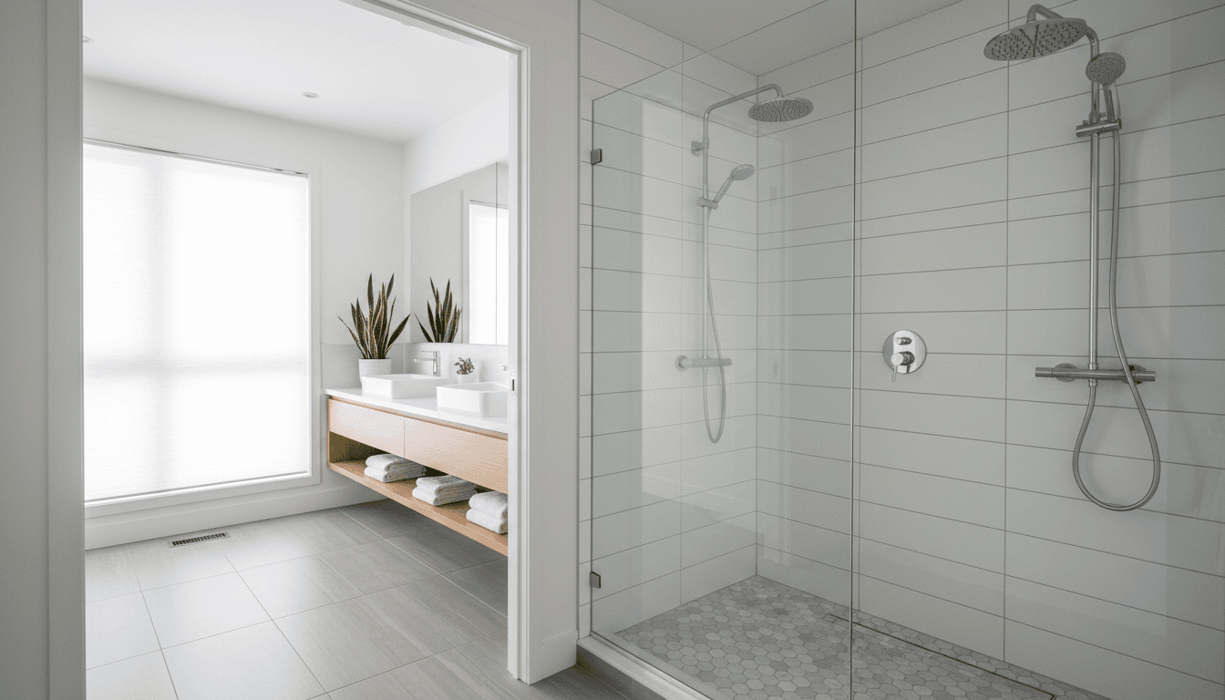 Completed bathroom renovation with new tile and fixtures
