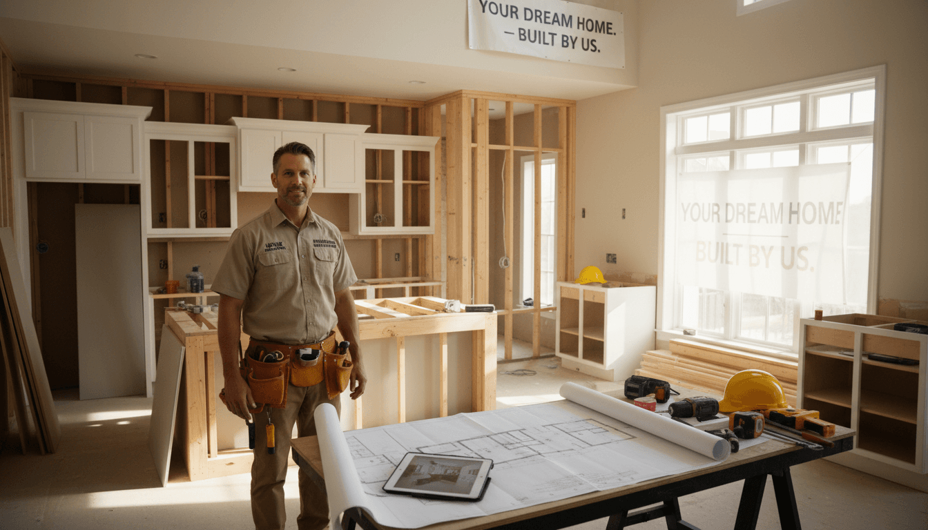 Contractor and homeowner walk through a kitchen remodel in progress